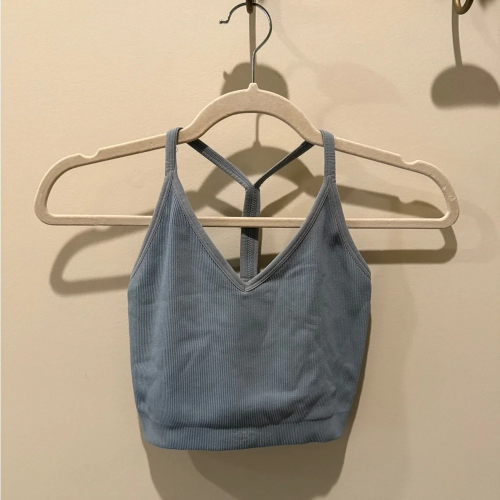 SET Active Sculptflex Ribbed V Cropped Bra in Light Blue - Picture 1 of 3